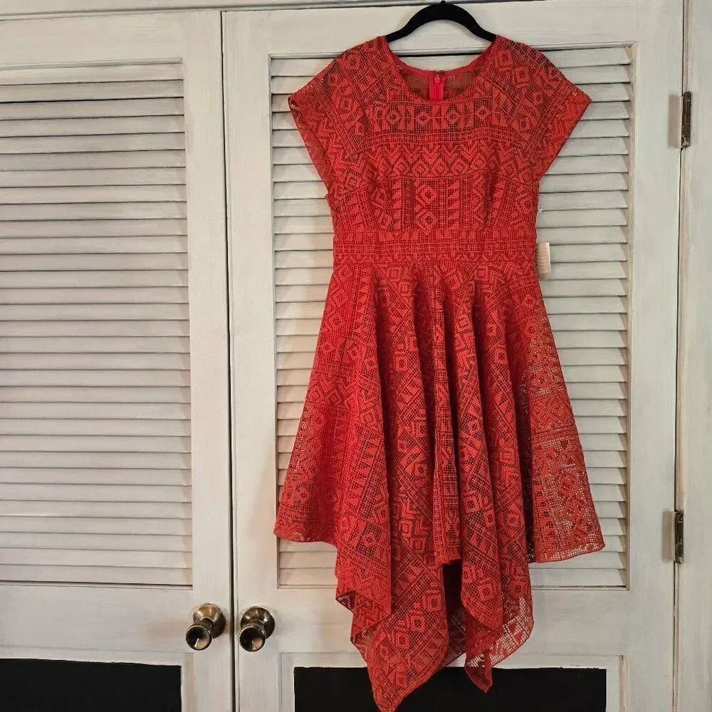 NWT Maeve Orange Lace Handkerchief Hem Dress 4